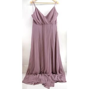 Wedding guest Maxi DRESS KAIA CHIFFON DARK MAUVE overlap pockets Birdy‎ Grey XXL